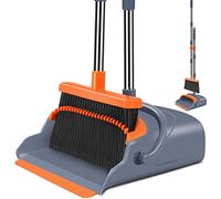 kelamayi Broom and Dustpan Comb Set for Home Super Long Handle,Upright Standing Dustpan for Home Room Kitchen Office Lobby Outdoor Floor Use(Gray & Orange)