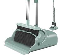 Kelamayi 2021 Upgrade Broom and Dustpan Set, Large Size and Stiff Broom Dust pan with Long Handle, Upright Dustpan Broom Set Ideal for Indoor Outdoor Garage Kitchen Room Office Lobby Use (Green)