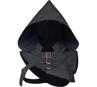 keland Wicca Pagan PU Leather Medieval Cape with Hood Renaissance Cowl for Women Halloween Cosplay (Z-Black)