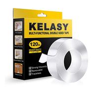 Kelasy Double Sided Tape Heavy Duty,1.2" x 120",Nano Adhesive Mounting Tape for Walls,Adhesive Strips Strong Sticky Gel Grip Tape,Transparent Poster Tape Wall Tape for Picture Carpet Decoration