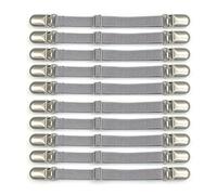 Kelawoly Bed Sheet Clips Straps, 10 Pack Adjustable Anti Slip Fasteners with Thick Elastic Band for Securing Sheets Sofa Cushions Ironing Board Covers (Gray)
