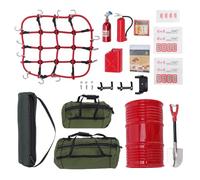 Kelawoly RC Crawler Accessories Kit 1/10 Scale Simulation Decor Set with Luggage Net Fuel Tank Oil Drum Jack Fire Extinguisher Shovel Bags for Off-Road Vehicle Model Upgrade (Green)