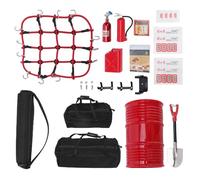 Kelawoly RC Crawler Accessories Kit 1/10 Scale Simulation Decor Set with Luggage Net Fuel Tank Oil Drum Jack Fire Extinguisher Shovel Bags for Off-Road Vehicle Model Upgrade (Black)