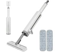 Keledz Portable Self-Squeeze Mini Mop, Short Rotatable Hand Wash-Free Flat Squeeze Mop with Crevice Brush and 2 Reusable Microfiber Pads, Floor Cleaning System for Bathroom Kitchens Desktop (Gray)