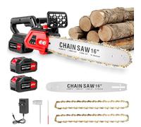 Keleef 16" Electric Chainsaw Cordless 1800W Battery Chainsaw with 2x3000mah Batteries & 2 Chains, Mini Chain Saw with Safety Lock, Hand Electric Saws to Cut Wood for Trees Trimming & Wood Cutting