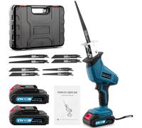 Keleef 21V Reciprocating Saw, 0-4000 RPM Variable Speed Electric Saws to Cut Wood, Cordless Saw with 2 Batteries and Charger, 8 Sawing Blades, Electric Saw for Wood Metal PVC, Blue