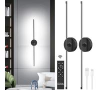 Keleef Battery Operated Wall Sconces, LED Wall Light Rechargeable with Touch and Remote Control, 4 Color Temperature 3000K-6000K, 350° Rotatable, 80cm for Living Room Bedroom Hallway Stairs, 2PCS