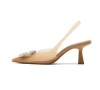 keleimusi Clear Slingback Heeled Shoes for Women Crystal Rhinestone Pointed Toe Wedding Kitten Heels Sandals, Nude, 7 UK