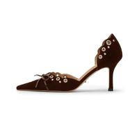 keleimusi Mid Heel Slip On Pumps Studded Bow Heeled Sandals for Women, Brown 1, 6 UK