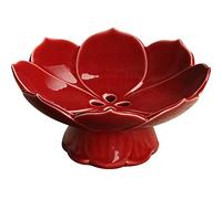 Kelendle Pedestal Fruit Bowl Centerpiece Decorative Compote Footed Bowl Ceramics Dessert Serving Bowl Tray Display Stand Lotus Drain Plate for Kitchen Counters for Fruits Breads Snacks (Red)