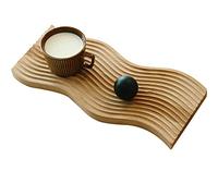 Kelendle Wood Chopping Block with Grooves Bread Dessert Tray Display Modern Breakfast Serving Plate Candle Trays Home Decor Wood Serving Tray for Cake Coffee Fruits Pizza Wave Pattern