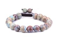 Keleny Gem Semi Precious Gemstones 10mm Round Beads Stone Crystal Adjustable Braided Bracelets Unisex, 7-9 inch, Stone, serpentie