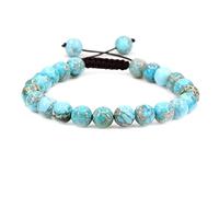 Keleny Gem Semi Precious Gemstones Crystal 8mm Round Beads Adjustable Braided Macrame Tassels Bracelets Unisex 7-9 inch Dyed Blue