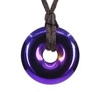Keleny Semi Precious Gemstones 30mm Circle Coin Peace Donut Beads Adjustable Braided Rope Pendant Necklace, 1.18 Inch, Stone, Hematite