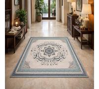 KeletiRug Rugs for Living Room 120x180cm Indoor Decor Large Washable Soft Short Pile Carpet, Non Slip Kitchen Office Dining Bedroom Easy Care Traditional Floral Blue