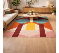 KeletiRug Washable Non Slip Large Rugs 200x250cm, Soft Short Pile for Living Bedroom Office, Dining Kitchen Hallway Easy Care Carpet Decor Geometric Modern Brown
