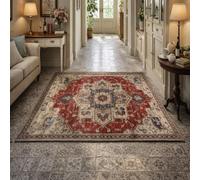 KeletiRug Washable Rugs for Living Room 80x120cm Non Slip for Bedroom, Short Pile Easy Care, Soft Hallway Carpet, Kitchen Bathroom Area Decor Traditional Floral Vintage Red