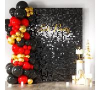 Kelfara Black Shimmer Wall Backdrop, 24 Pcs Square Sequin Wall Backdrop Panels, Photo Backdrops for Birthday, Anniversary, Wedding, Baby Shower, Graduation & Bachelorette Party Decoration