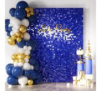 Kelfara Blue Shimmer Wall Backdrop, 24 Panels Square Sequin Shimmer Backdrop, Photo Backdrops for Birthday, Anniversary, Wedding, Graduation & Bachelorette Party Decoration
