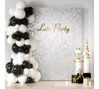 Kelfara Matte White Shimmer Wall Backdrop, 24 Panels Square Sequin Shimmer Backdrop, Photo Backdrops for Birthday, Anniversary, Wedding, Graduation & Bachelorette Party Decoration