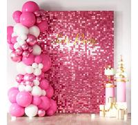 Kelfara Pink Shimmer Wall Backdrop, 24 Panels Square Sequin Shimmer Backdrop, Photo Backdrops for Birthday, Anniversary, Wedding, Graduation & Bachelorette Party Decoration