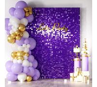 Kelfara Purple Shimmer Wall Backdrop, 24 Panels Square Sequin Shimmer Backdrop, Photo Backdrops for Birthday, Anniversary, Wedding, Graduation & Bachelorette Party Decoration