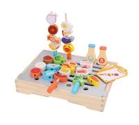 KELFEEAO Wooden BBQ Playset, Multifunction Simulation BBQ Grill Toy Set with Rich Accessories Enhance Motor Skills Kids Grill Playset Fits over 3 Years Old
