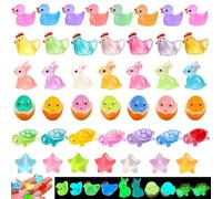 Kelfendeko Mini Resin Animals Figures Luminous Tiny Figurines, 50 Pieces | Ducks Bunny Turtle Chicken, Glow in the Dark Toys, Fairy Garden Accessories, Small Plastic Charm, Little Figure, Kids Gift