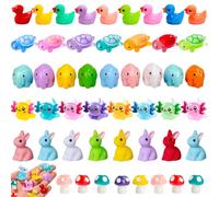 Kelfendeko Mini Resin Animals Variety Pack 50 Mini Ducks Axolotl Bunnies Turtles Elephants Tiny Little Animals Figures Small Plastic Mushrooms Fairy Garden Accessories Outdoor Statues Pink