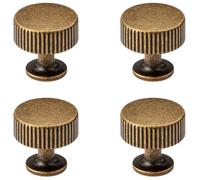 Kelier 28MM Diameter Texture Brass Cabinet Knobs, [4 Pack] Antique Brass Dresser Drawer Knobs, Round Brass