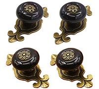 Kelier Ceramic Cabinet Knobs, [4 Pack] Vintage Elegant Drawer Knobs with Backplate, Cabinet Pull Handles for Kitchen/Dresser Drawer/Cupboard/Wardrobe, Black