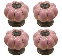 Kelier Ceramic Pumpkin Cabinet Knobs, [4 Pack] Vintage Sleek Pumpkin Door Pull Handles for Kitchen/Dresser Drawer/Cupboard/Wardrobe (Pink, 4 Pieces)