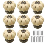 Kelier Ceramic Pumpkin Cabinet Knobs, [8 Pack] Vintage Sleek Pumpkin Door Pull Handles for Kitchen/Dresser Drawer/Cupboard/Wardrobe (Ivory, 8 Pieces)
