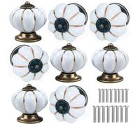 Kelier Ceramic Pumpkin Cabinet Knobs, [8 Pack] Vintage Sleek Pumpkin Door Pull Handles for Kitchen/Dresser Drawer/Cupboard/Wardrobe (White, 8 Pieces)