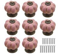 Kelier Ceramic Pumpkin Cabinet Knobs, [8 Pack] Vintage Sleek Pumpkin Door Pull Handles for Kitchen/Dresser Drawer/Cupboard/Wardrobe (Pink, 8 Pieces)