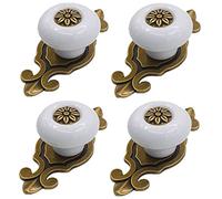 Kelier Retro Ceramic Cabinet Knobs, [4 Pack] Vintage Antique Drawer Knobs with Backplate, Cabinet Pull Handles for Kitchen/Dresser/Cupboard/Wardrobe, White