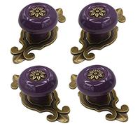 Kelier Retro Ceramic Cabinet Knobs, [4 Pack] Vintage Antique Drawer Knobs with Backplate, Cabinet Pull Handles for Kitchen/Dresser Drawer/Cupboard/Wardrobe, Purple