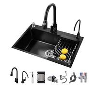 KELINGOUD Black Stainless Steel Single Bowl Kitchen Sink - Drop In/Topmount Workstation With Sliding Accessories - Farmhouse Style (68 * 45cm)