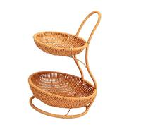 Kelisdi 2 Layer Ventilated Fake Rattan Basket Decorative Fruit Tray for Fruits Vegetables Home Decors with Sturdy Handles Kitchen Fruit Organizers