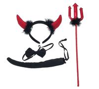 Kelisdi 4Pc Red PitchforksDevil Horn Headband Bowtie Tail Demons Costume Accessories Halloween Fancy Dress Up Cosplay Party Prop Devil Costume Set For Men Women