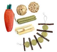 Kelisdi 6-Piece Chew Toys For Hay Treats Grass Sticks Rattan Balls For Chinchilla Chipmunk Teeth Clean Chew Toys Balls Teeth Grinding Natural Timothy Hay Hanging Wood Wooden Bunnies
