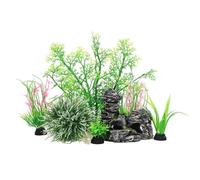 Kelisdi Aquariums Artifical Corals Grass 7Pieces Fishtanks Plant and Cave Rock for Safe Underwater Landscape Decors Aquariums Decorations