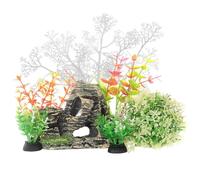 Kelisdi Aquariums Artifical Corals Grass 7Pieces Fishtanks Plant and Cave Rock for Safe Underwater Landscape Decors Aquariums Decorations