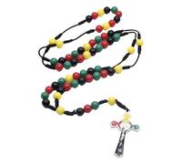 Kelisdi Catholic Multicolored Beads Braided Rope Rosary Necklace with Unique Crosses Charm for Daily Wear and Spiritual Event Spiritual Blessing Charm