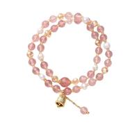 Kelisdi Everyday and Travel Double Strands Strawberry Quartzs Freshwater Pearls Including Zirconia Sound Bells Freshwater Pearls