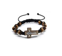 Kelisdi Pine Wood Beads Crucifix Rosary Bracelet on Adjustable Cord Alloy Cords Pine Bead Weaving Chinese Knot Rosary