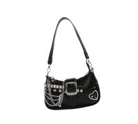 Kelisdi Punk Underarm Bag With Metal Chain For Women Grunge Star Rivets PU Leather Handbag Armpit Purse Single Shoulder Bag Metal Buckles