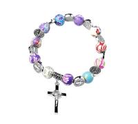 Kelisdi Religious Crucifix Classic Beaded Bangle with Colorful Crystal Beads Sacred Women Men Jewel Catholic Bracelets for Women Protection Kids Men