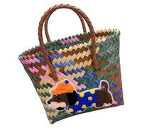 Kelisdi Retro Striped Dachshund Woven Bag in Multicolor Weave Design Women ' s Commuters Beach Bags Casual Handbag Dachshund Dog