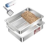 Kelisdi Stainless Steel Sifting Pet Litter Box with Spacious Layout and Reinforced Filtration Layer for Quick Cleaning 60X40CM Permanent Metal Litter Box